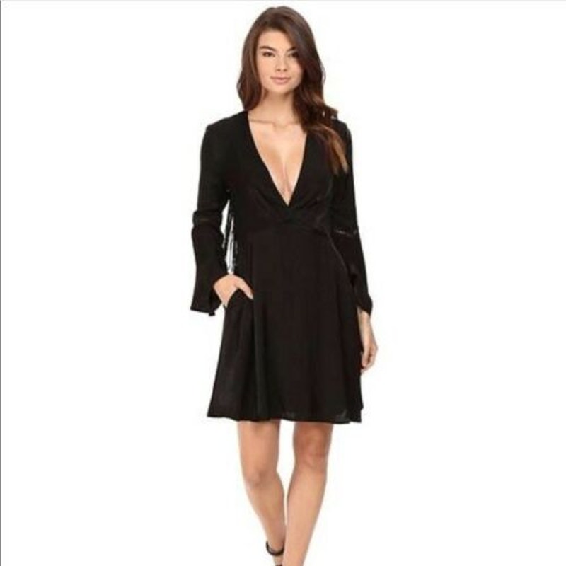 Tjd The Jetset Diaries Women's Size S Spartel Fringe Mini Dress Open Back Black